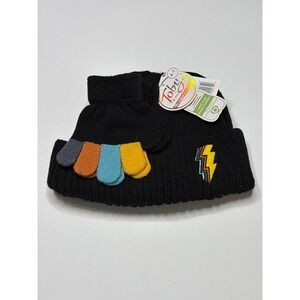 Toby & Me Kids Black Lightning Bolt‎ Beanie and Gloves Set Age 4-7 NWT